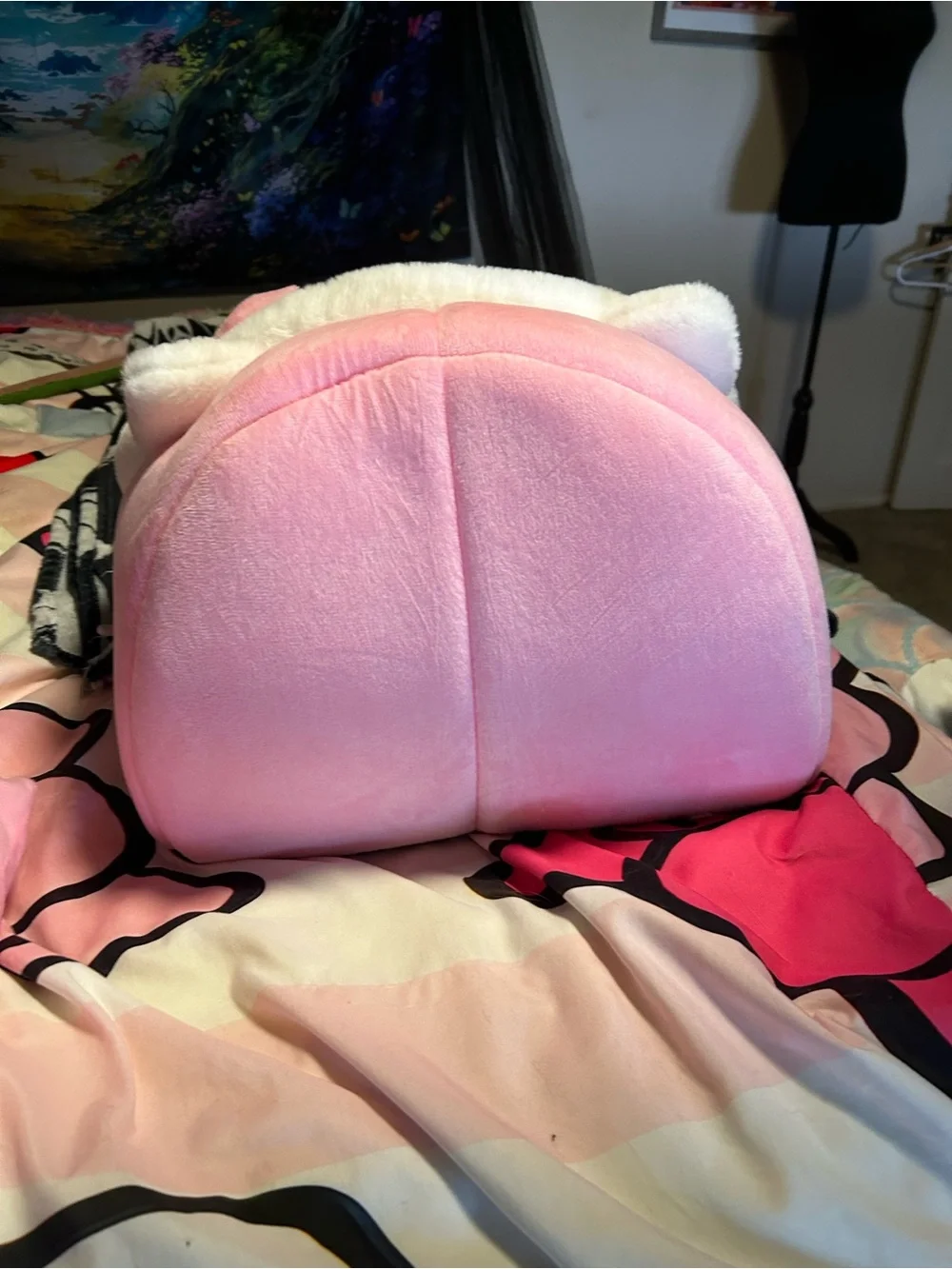 Pink Plush Cat Cave Bed with Bow - Brand: